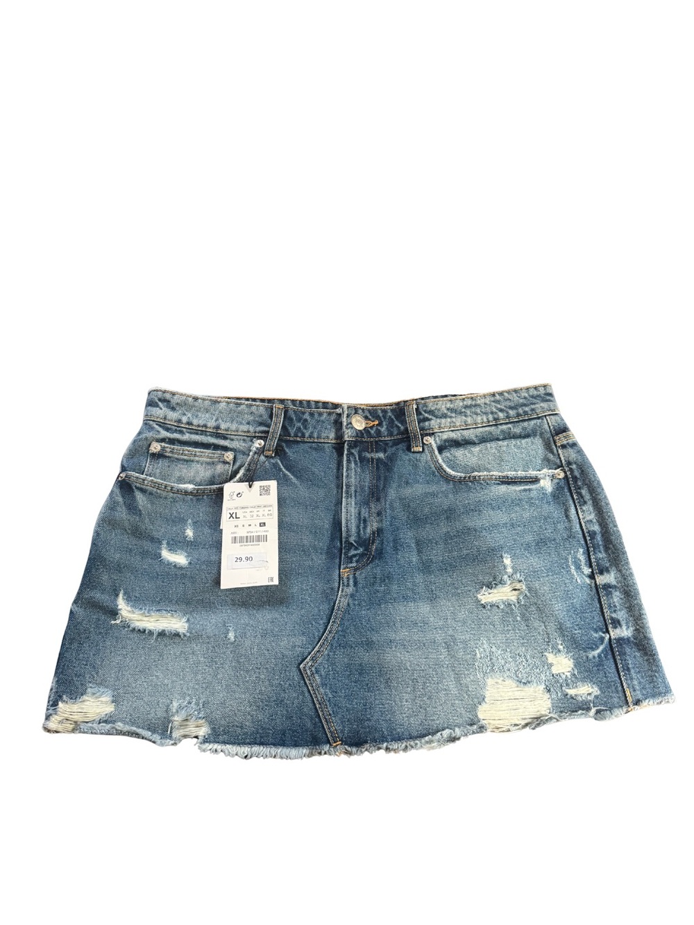 Zara Light Blue Distressed Denim Mini Skirt